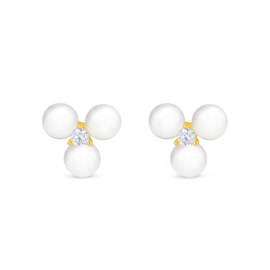 Sterling Silver 925 Earring Golden Plated Embedded With Natural White Pearl And White Zircon