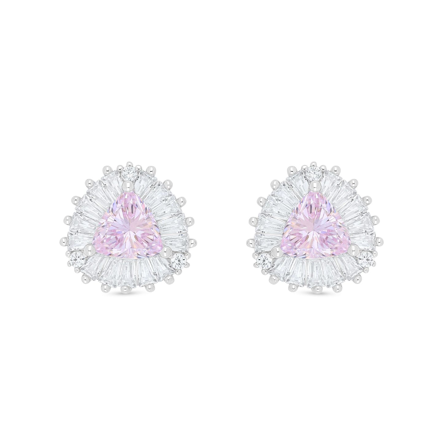 Sterling Silver 925 Earring Rhodium Plated Embedded With Pink Zircon And White Zircon