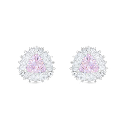 Sterling Silver 925 Earring Rhodium Plated Embedded With Pink Zircon And White Zircon