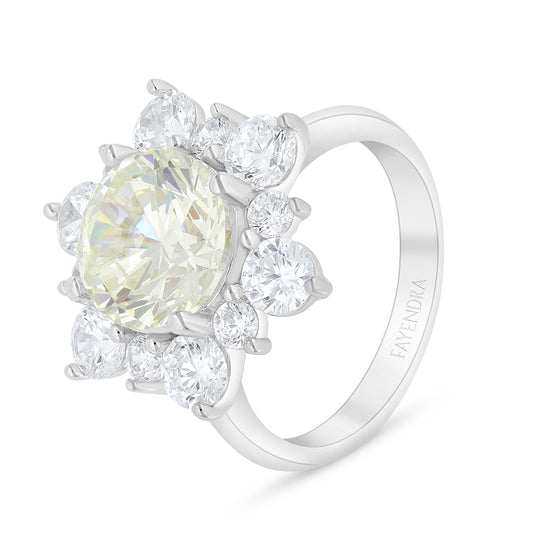 Sterling Silver 925 Ring Rhodium Plated Embedded With Diamond Zircon And White Zircon