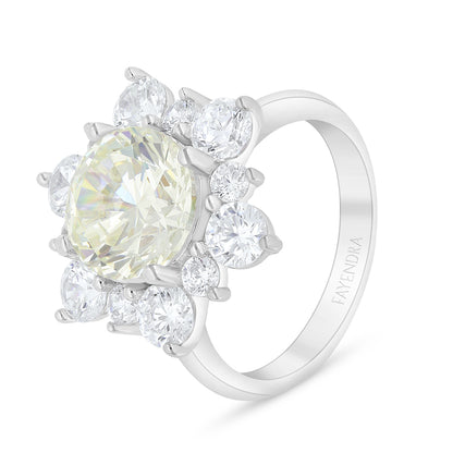 خاتم من الفضة الخالصة عيار 925 مطلي روديوم مرصع بالزركون الكناري الالماسي و فص ابيض