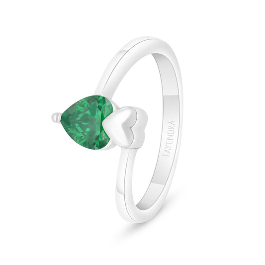 Sterling Silver 925 Ring Rhodium Plated Embedded With Emerald Zircon