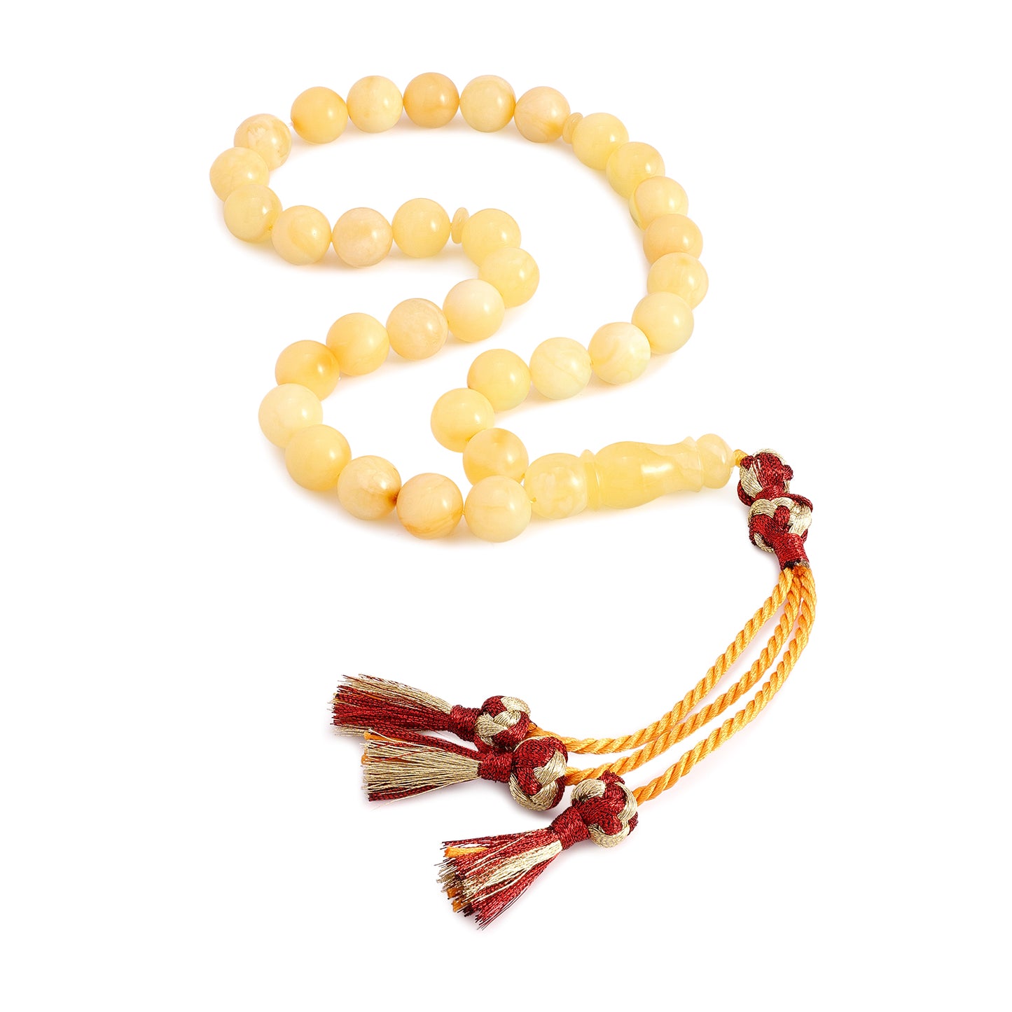 Rosary 33 Embedded With Natural Yellow Amber Premium Grade Round Beads 12 mm Fabric Tassel