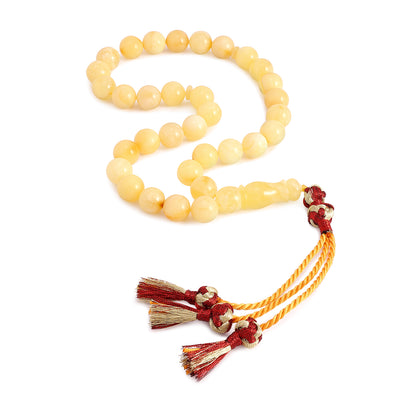 Rosary 33 Embedded With Natural Yellow Amber Premium Grade Round Beads 12 mm Fabric Tassel