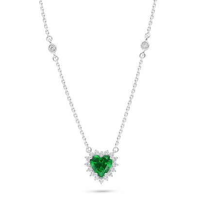 Sterling Silver 925 Necklace Rhodium Plated Embedded With Emerald Zircon And White Zircon