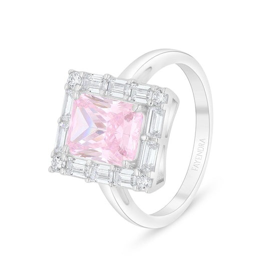 Sterling Silver 925 Ring Rhodium Plated Embedded With Pink Zircon And White Zircon