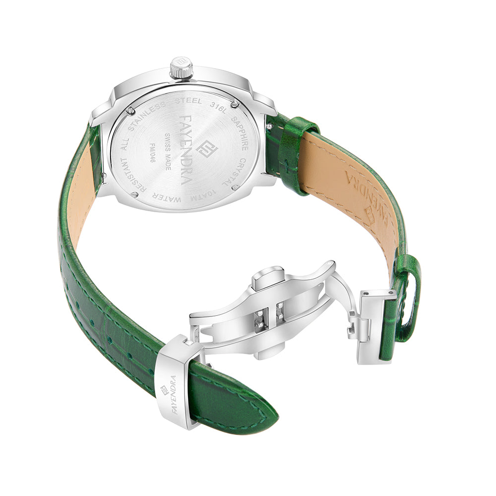 Stainless Steel 316L Watch Silver Color Green Leather For Men - GREEN METAL DIAL