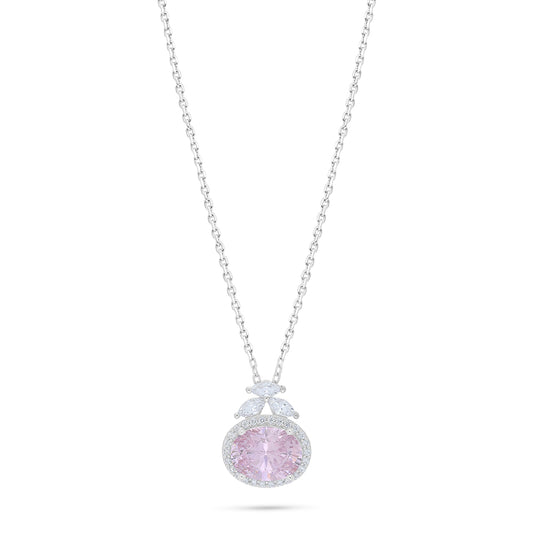 Sterling Silver 925 Necklace Rhodium Plated Embedded With pink Zircon And White Zircon