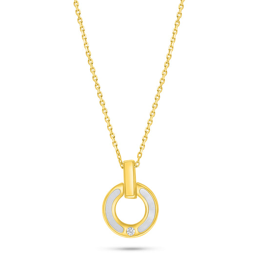 Sterling Silver 925 Necklace Golden Plated Embedded With White shell And White Zircon