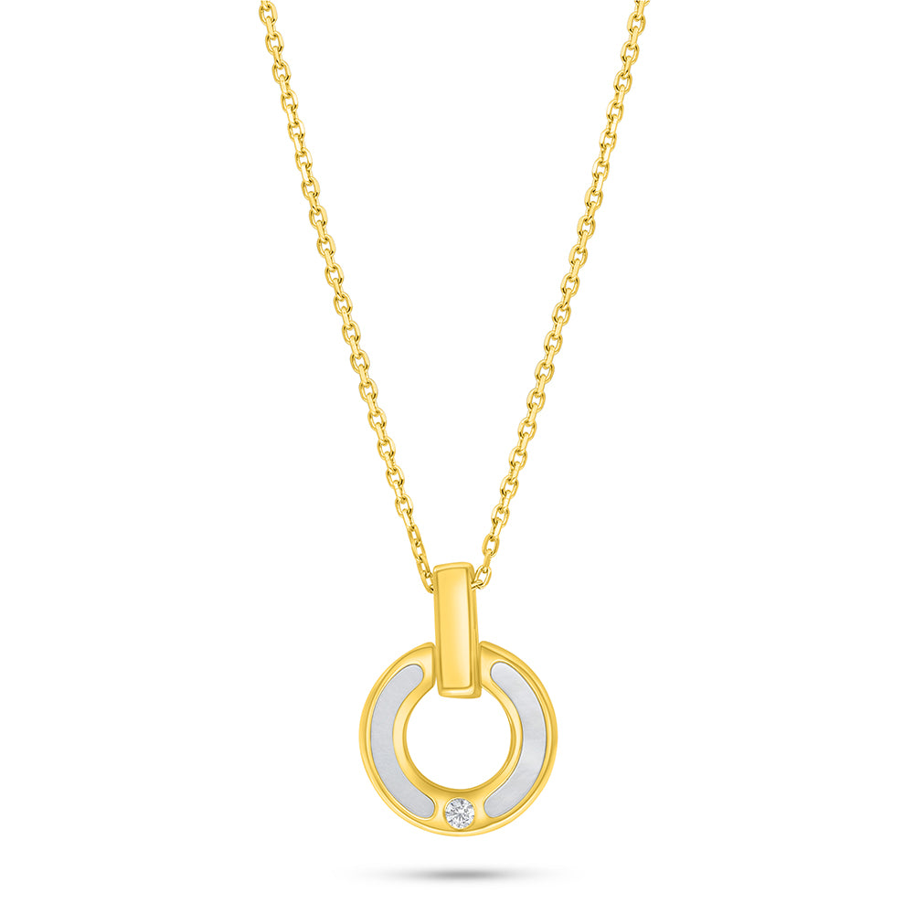 Sterling Silver 925 Necklace Golden Plated Embedded With White shell And White Zircon