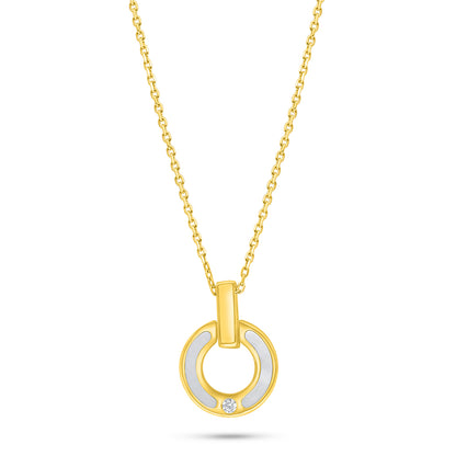 Sterling Silver 925 Necklace Golden Plated Embedded With White shell And White Zircon