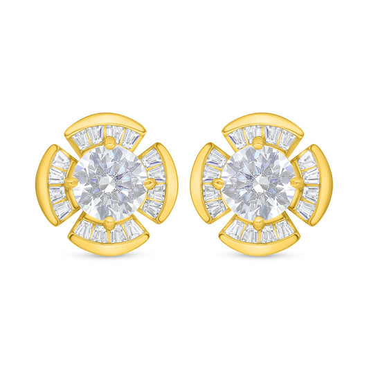 Sterling Silver 925 Earring Golden Plated Embedded With White Zircon
