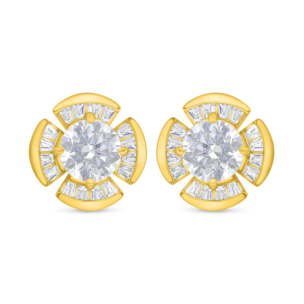 Sterling Silver 925 Earring Golden Plated Embedded With White Zircon