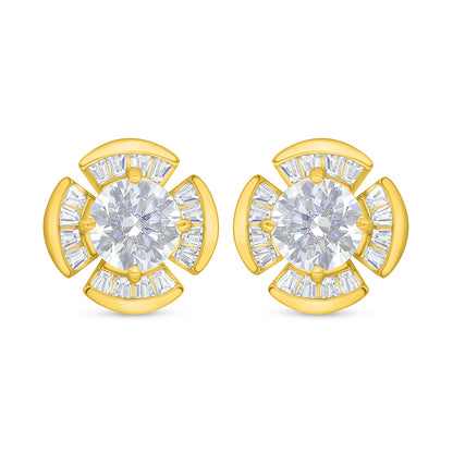 Sterling Silver 925 Earring Golden Plated Embedded With White Zircon
