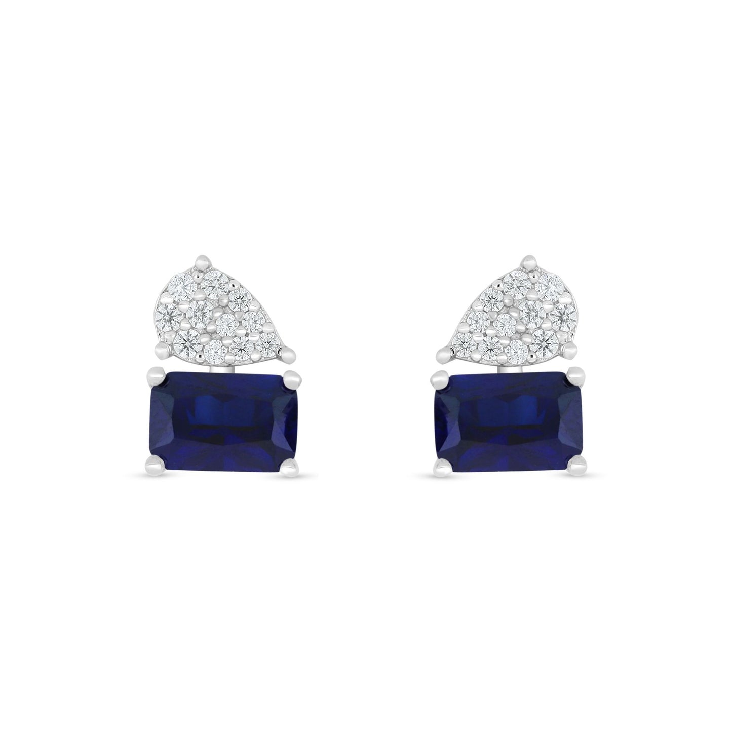 Sterling Silver 925 Earring Rhodium Plated Embedded With Sapphire Corundum And White Zircon