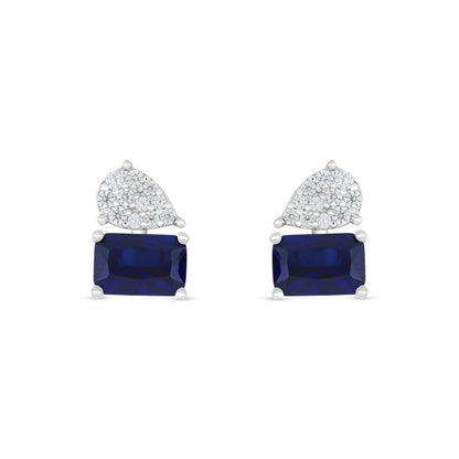 Sterling Silver 925 Earring Rhodium Plated Embedded With Sapphire Corundum And White Zircon