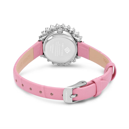 Stainless Steel 316 Watch Silver Color Pink Leather Embedded With Pink Zircon And White Zircon - PINK MOP DIAL