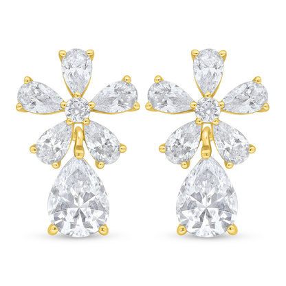 Sterling Silver 925 Earring Golden Plated Embedded With White Zircon