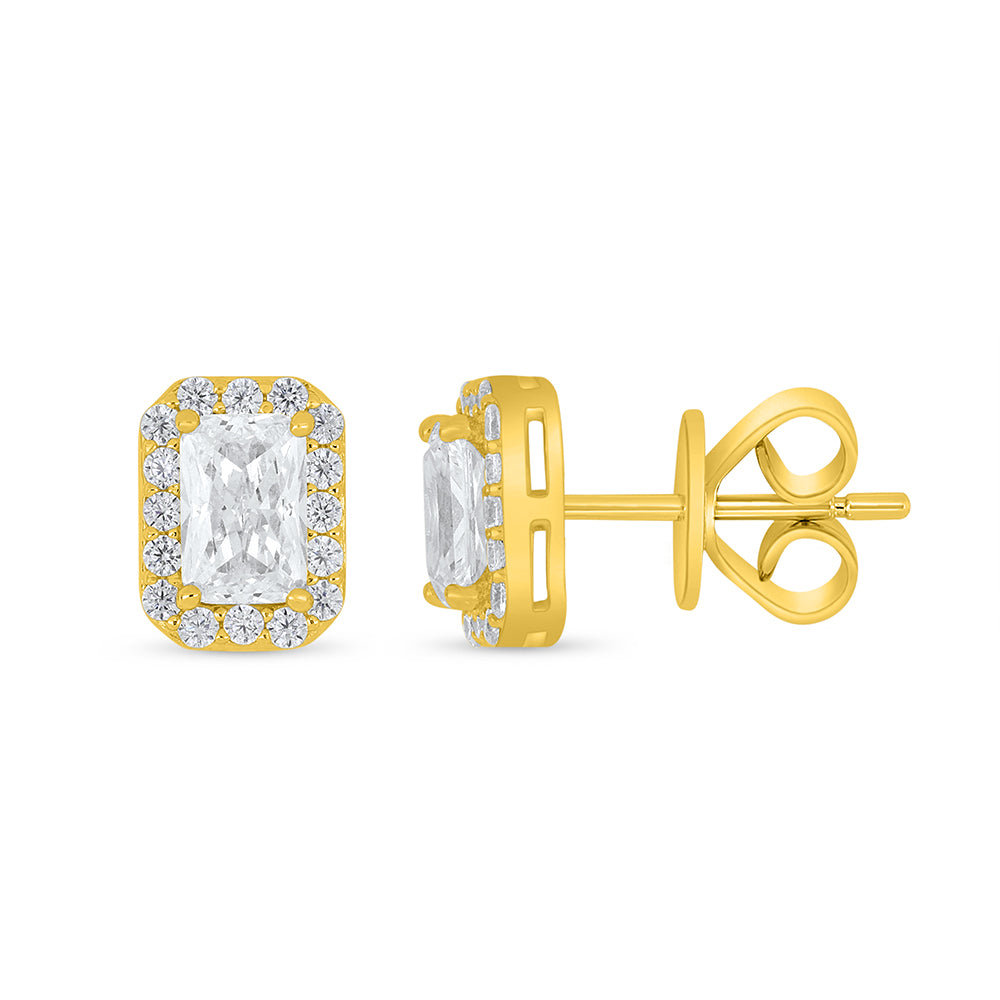 Sterling Silver 925 Earring Golden Plated Embedded With White Zircon