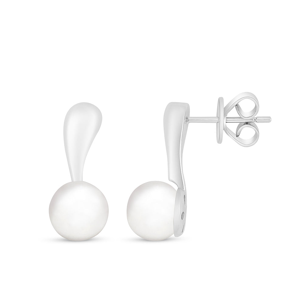Sterling Silver 925 Earring Rhodium Plated Embedded With Natural White Pearl