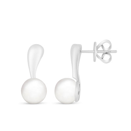 Sterling Silver 925 Earring Rhodium Plated Embedded With Natural White Pearl