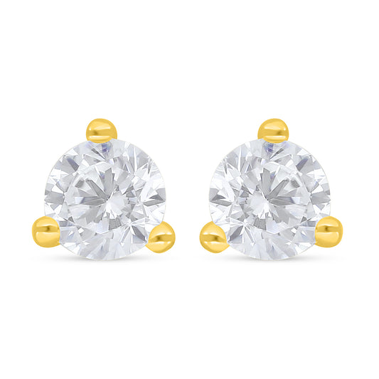 Sterling Silver 925 Earring Golden Plated Embedded With White Zircon