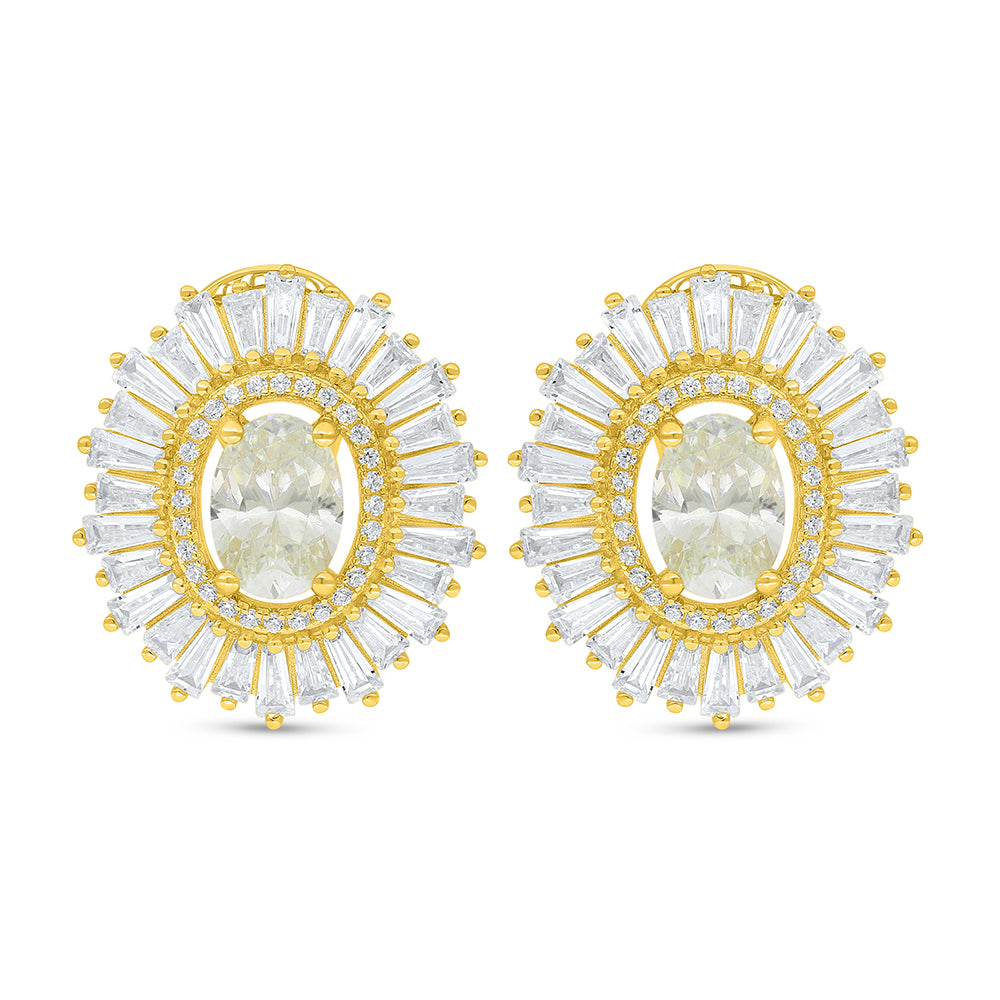 Sterling Silver 925 Earring Golden Plated Embedded With Diamond Zircon And White Zircon