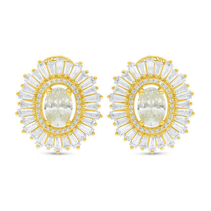 Sterling Silver 925 Earring Golden Plated Embedded With Diamond Zircon And White Zircon
