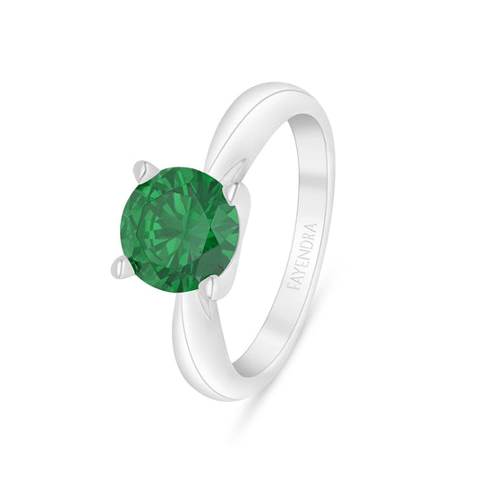 Sterling Silver 925 Ring Rhodium Plated Embedded With Emerald Zircon