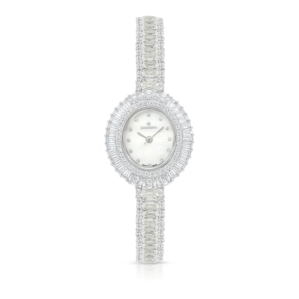 Stainless Steel 316 Watch Silver Plated Embedded With Yellow Diamond And White Zircon - MOP DIAL