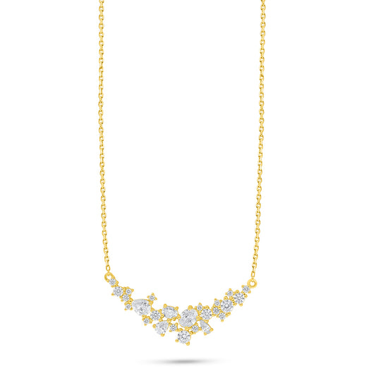 Sterling Silver 925 Necklace Golden Plated Embedded With White Zircon
