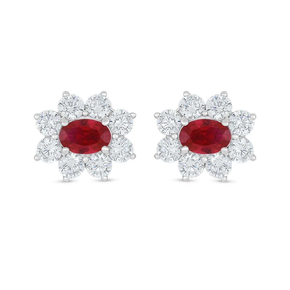 Sterling Silver 925 Earring Rhodium Plated Embedded With Ruby Corundum And White Zircon