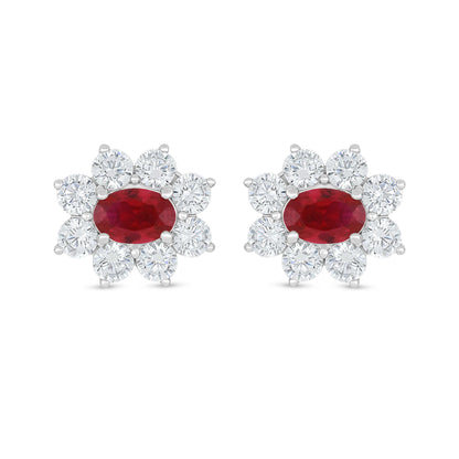 Sterling Silver 925 Earring Rhodium Plated Embedded With Ruby Corundum And White Zircon