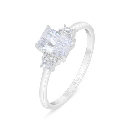 Sterling Silver 925 Ring Rhodium Plated Embedded With White Zircon