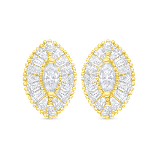 Sterling Silver 925 Earring Golden Plated Embedded With White Zircon