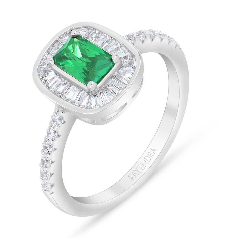 خاتم من الفضة الخالصة عيار 925 مطلي روديوم مرصع زركون زمردي و فص ابيض