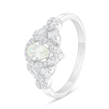 Sterling Silver 925 Ring Rhodium Plated Embedded With Yellow Diamond And White Zircon