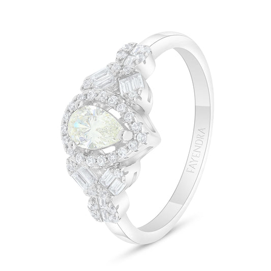 Sterling Silver 925 Ring Rhodium Plated Embedded With Yellow Diamond And White Zircon
