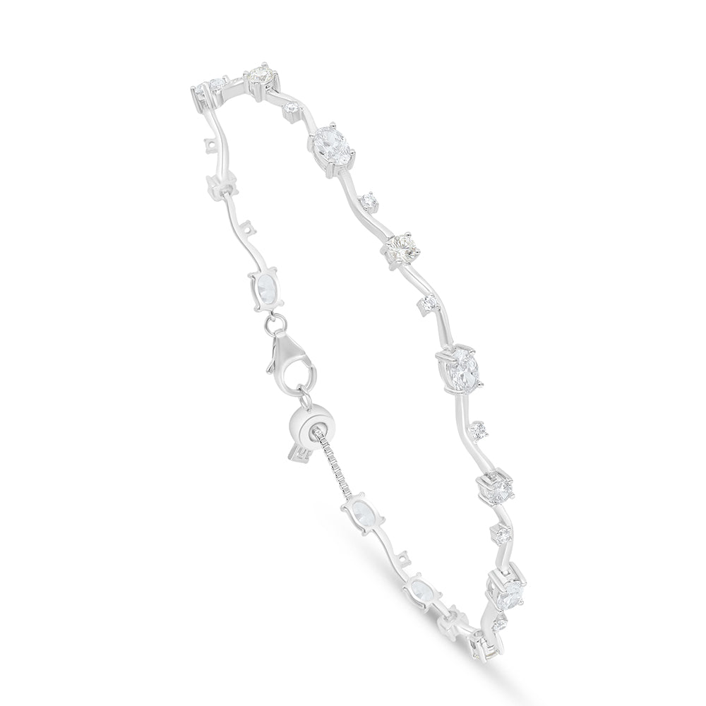 Sterling Silver 925 Bracelet Rhodium Plated Embedded With White Zircon