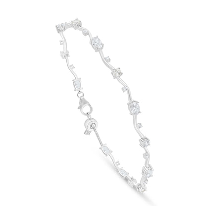 Sterling Silver 925 Bracelet Rhodium Plated Embedded With White Zircon