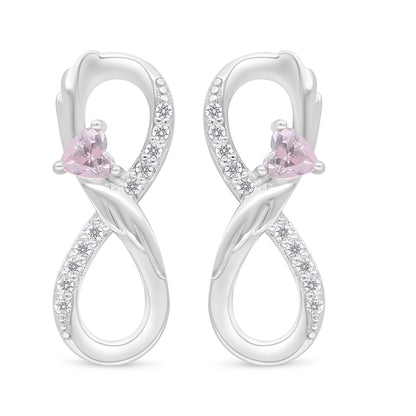 Sterling Silver 925 Earring Rhodium Plated Embedded With Pink Zircon And White Zircon