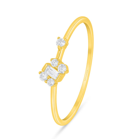 Sterling Silver 925 Ring Golden Plated Embedded With White Zircon