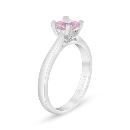 Sterling Silver 925 Ring Rhodium Plated Embedded With Pink Zircon And White Zircon