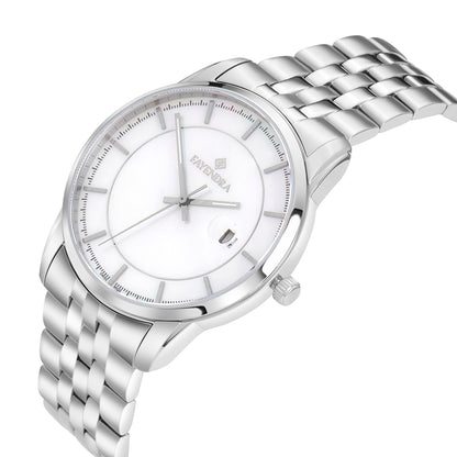 ساعة رجالي ستانلس ستيل عيار L316 بلون فضي - مينا حجر صدف ام اللالئ الابيض