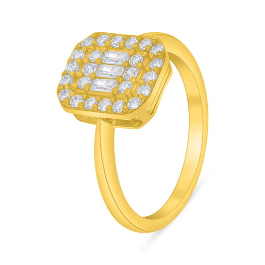 خاتم من الفضة الخالصة عيار 925 مطلي ذهبي مرصع فص ابيض