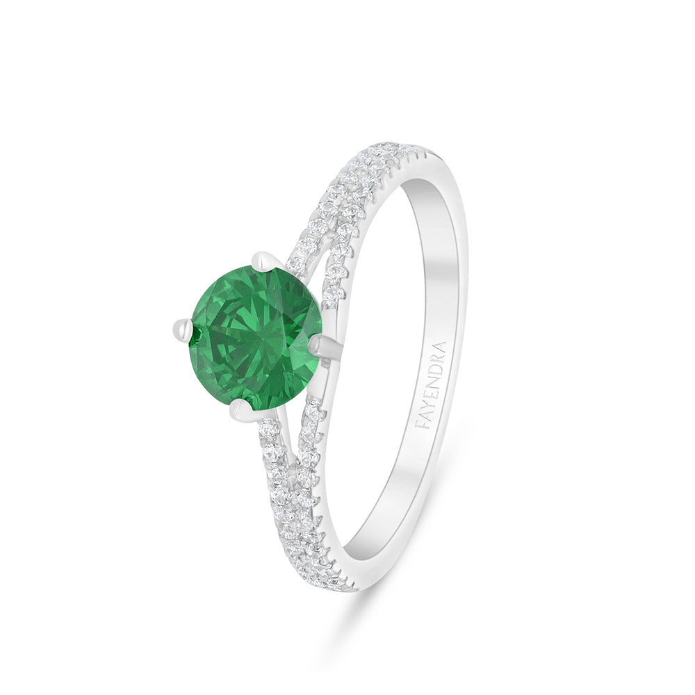 خاتم من الفضة الخالصة عيار 925 مطلي روديوم مرصع زركون زمردي و فص ابيض