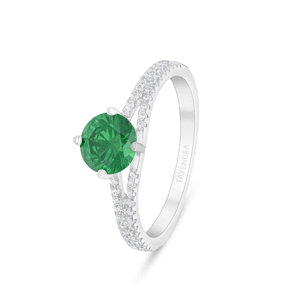 خاتم من الفضة الخالصة عيار 925 مطلي روديوم مرصع زركون زمردي و فص ابيض