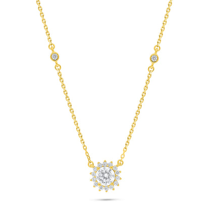 عقد من الفضة الخالصة عيار 925 مطلي ذهبي مرصع فص ابيض