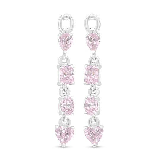 Sterling Silver 925 Earring Rhodium Plated Embedded With Pink Zircon And White Zircon