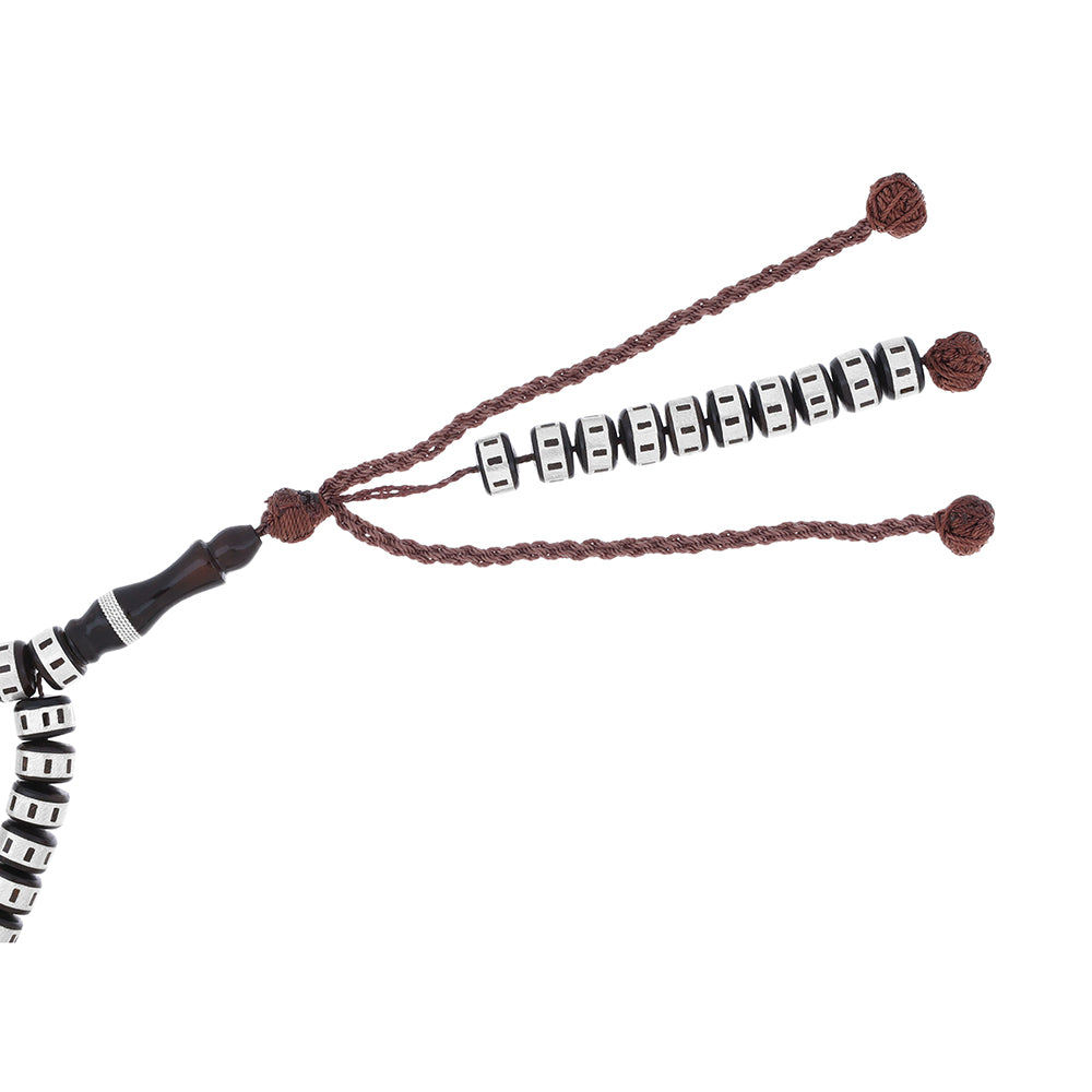 Rosary 100 Kuk Barrel 8*6 mm , Hand Inlaid Round Silver African Style, withTwo Counters